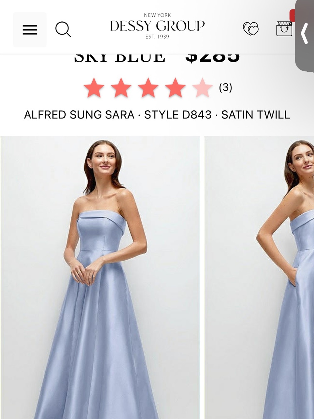 ALFRED SUNG Strapless Satin A-Line Dress in Sky Blue